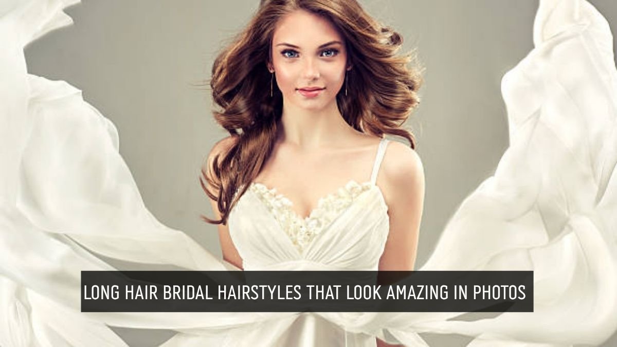 Elegant bridal hairstyle for long hair featuring soft curls and a classic wedding look.