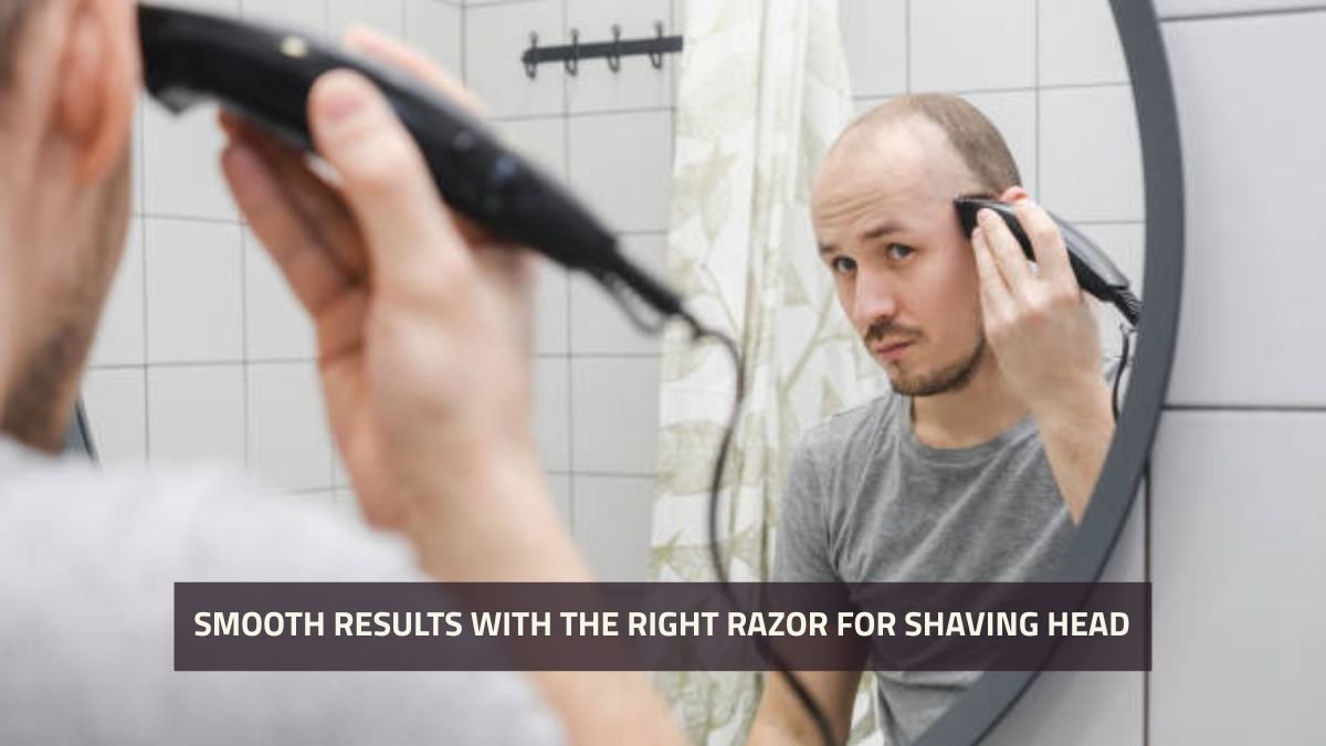 Man shaving his head with a razor for a smooth, irritation-free finish.