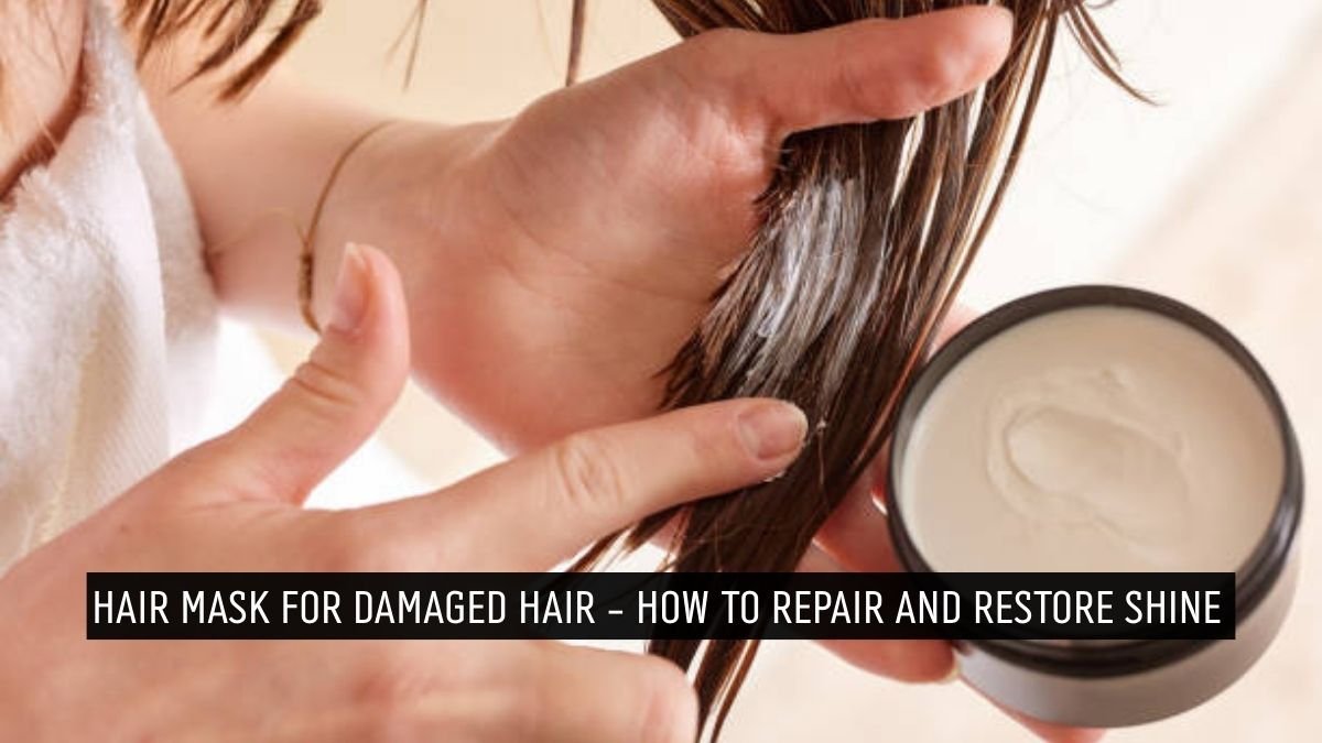 Hair mask treatment applied to damaged hair for deep repair and moisture.