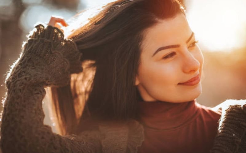 Shiny, healthy hair after winter care routine