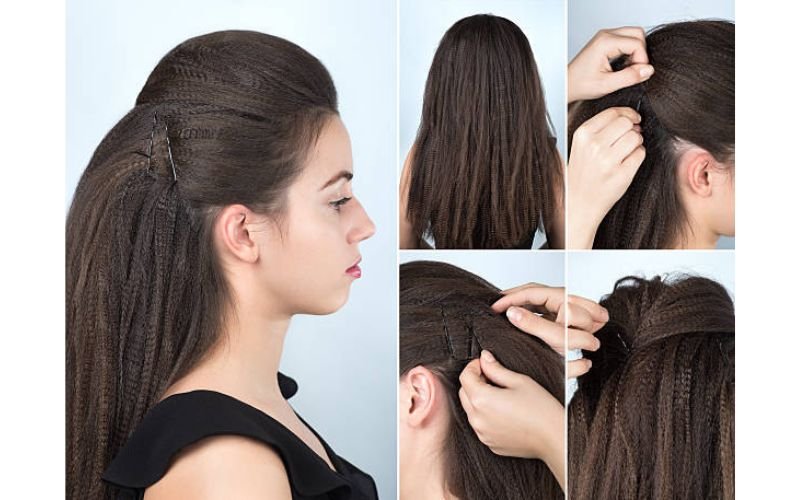half up claw clip hairstyle for medium hair tutorial